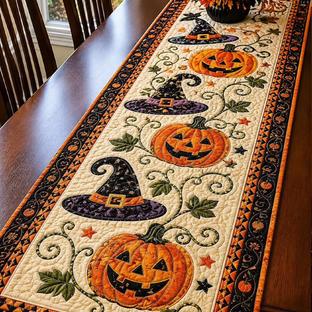 Halloween Quilted Table Runner Halloween Dining Table Decor Spooky Fall Home Decoration