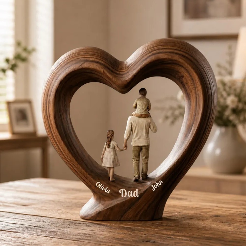Personalized Dad And Kids Wooden Heart Block Dad Gift for Father's Day