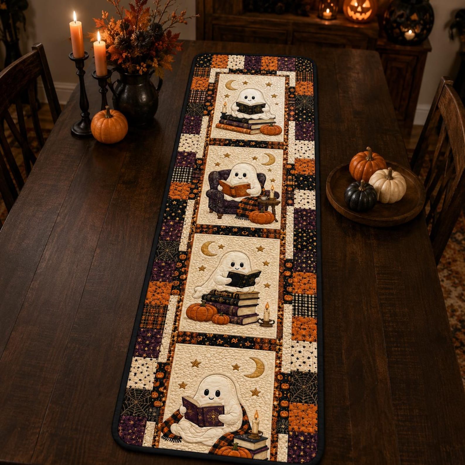 Halloween Quilted Table Runner Halloween Dining Table Decor Spooky Fall Home Decoration