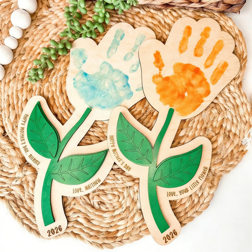 Custom DIY Flower Kids Handprint Sign Gift for Mom or Grandma Mothers Day Gift