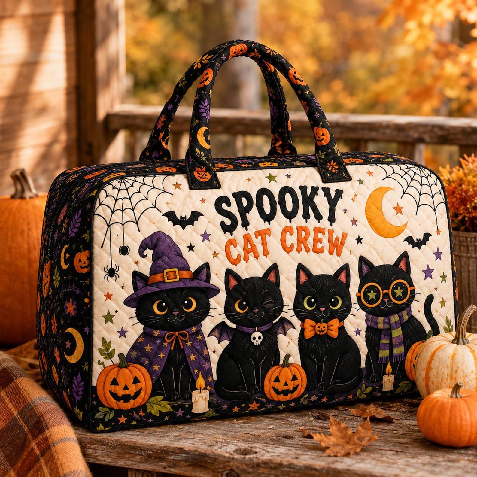 Halloween Quilted Weekender Bag Ghost Pumpkin Travel Duffel Bag Custom Name Spooky Cute Overnight Bag Halloween Gift Ideas