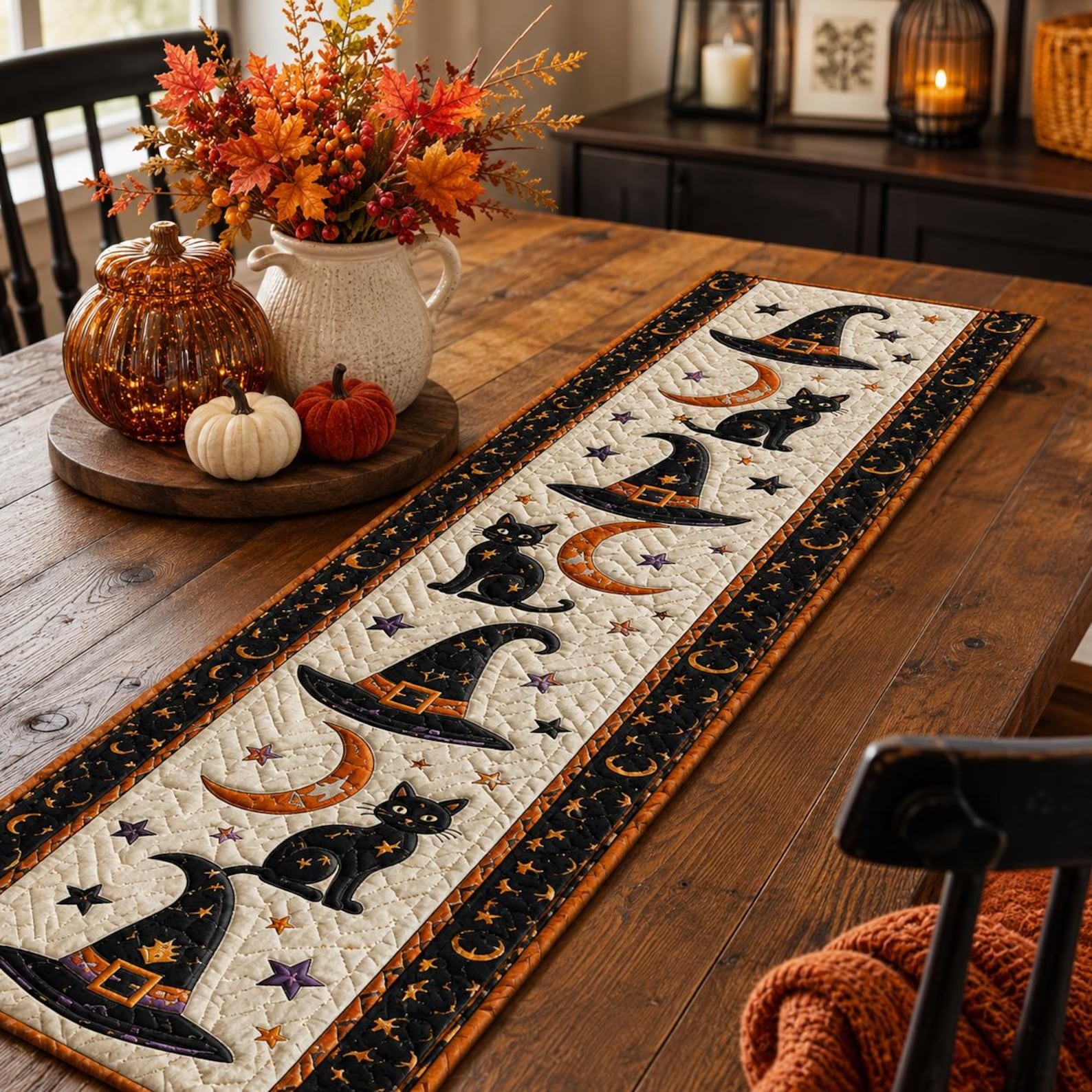 Halloween Quilted Table Runner Halloween Dining Table Decor Spooky Fall Home Decoration