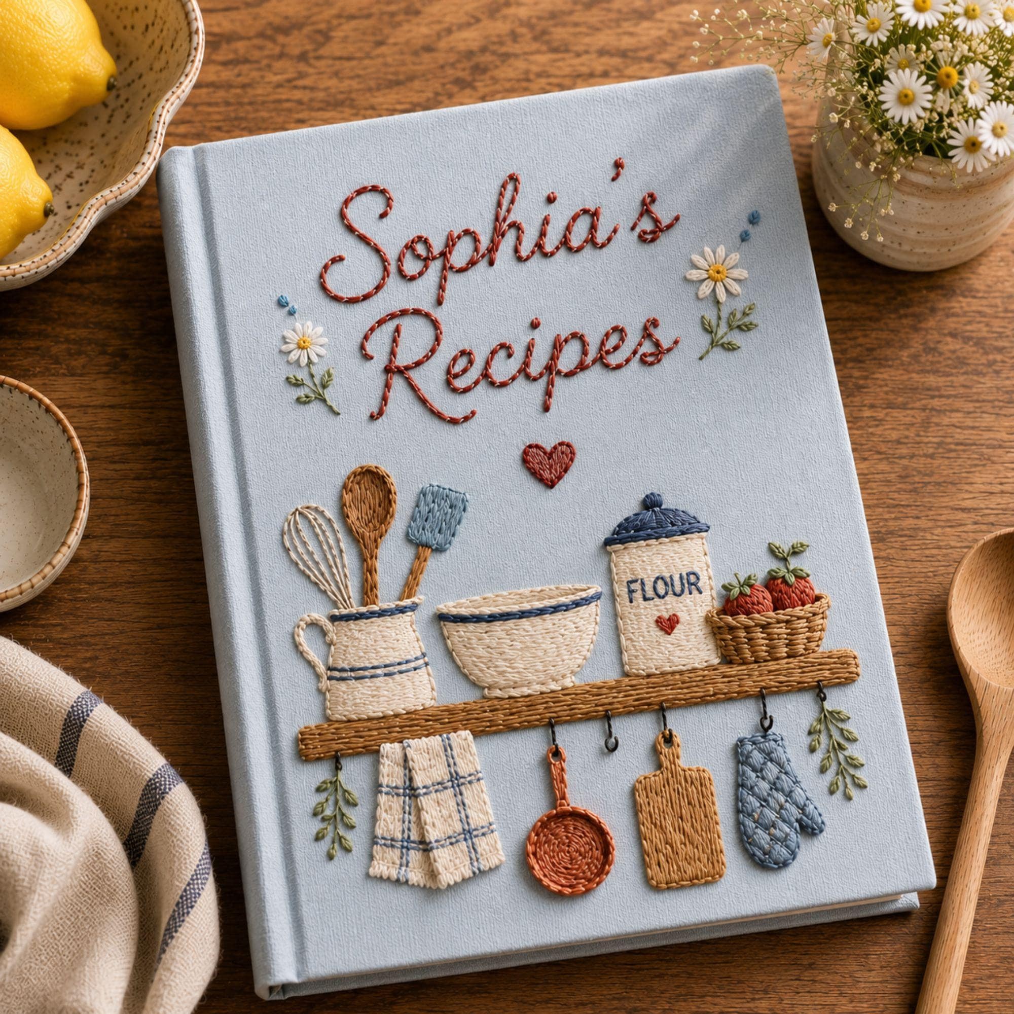 Personalized Embroidered Recipe Book Custom Family Recipe Journal Keepsake Cookbook Gift