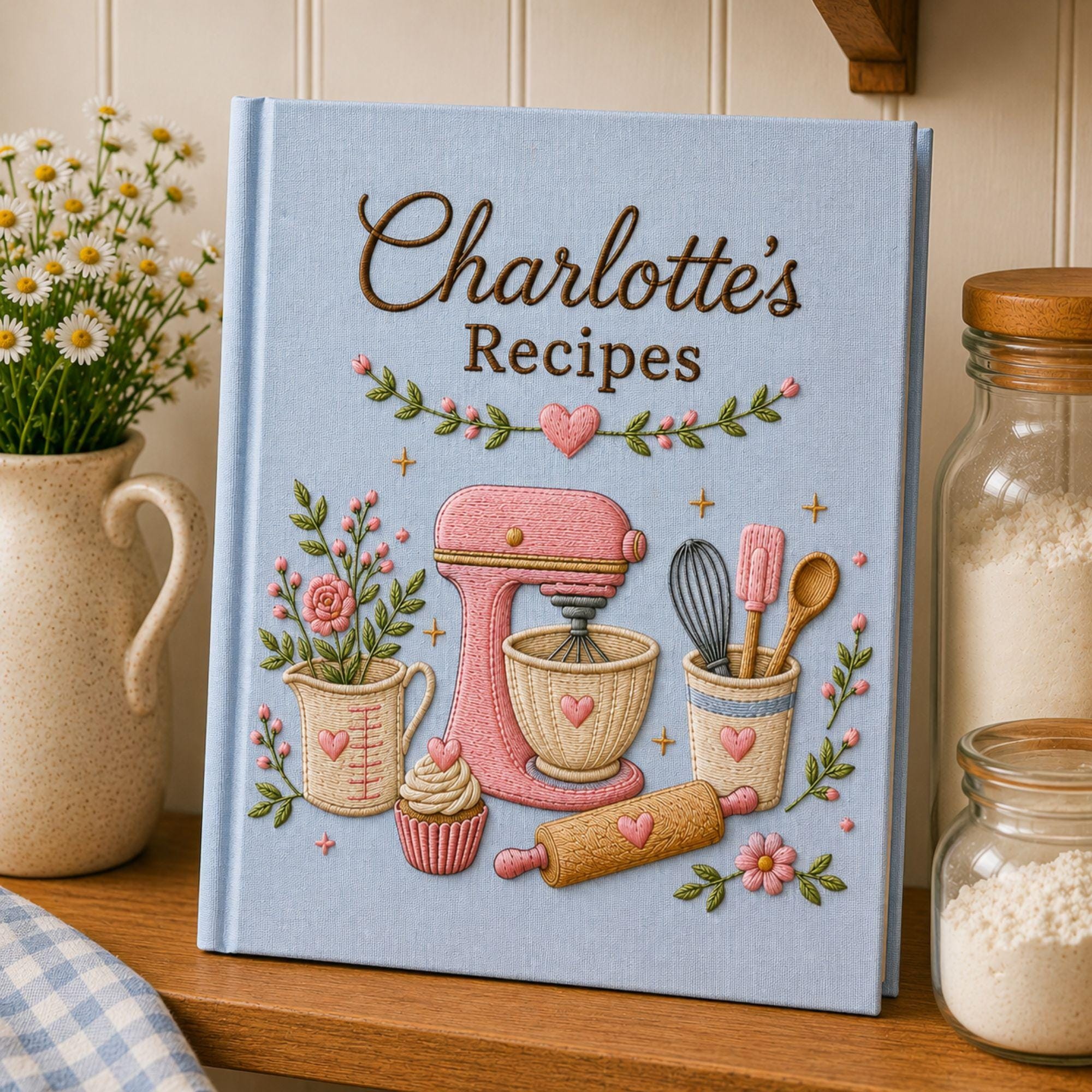 Personalized Embroidered Recipe Book Custom Family Recipe Journal Keepsake Cookbook Gift