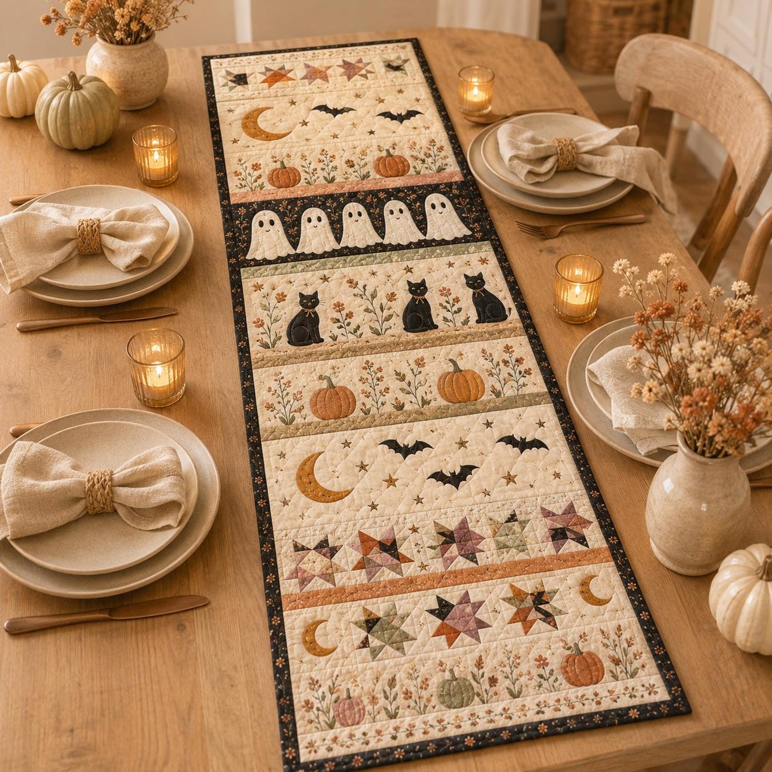 Halloween Quilted Table Runner Halloween Dining Table Decor Spooky Fall Home Decoration