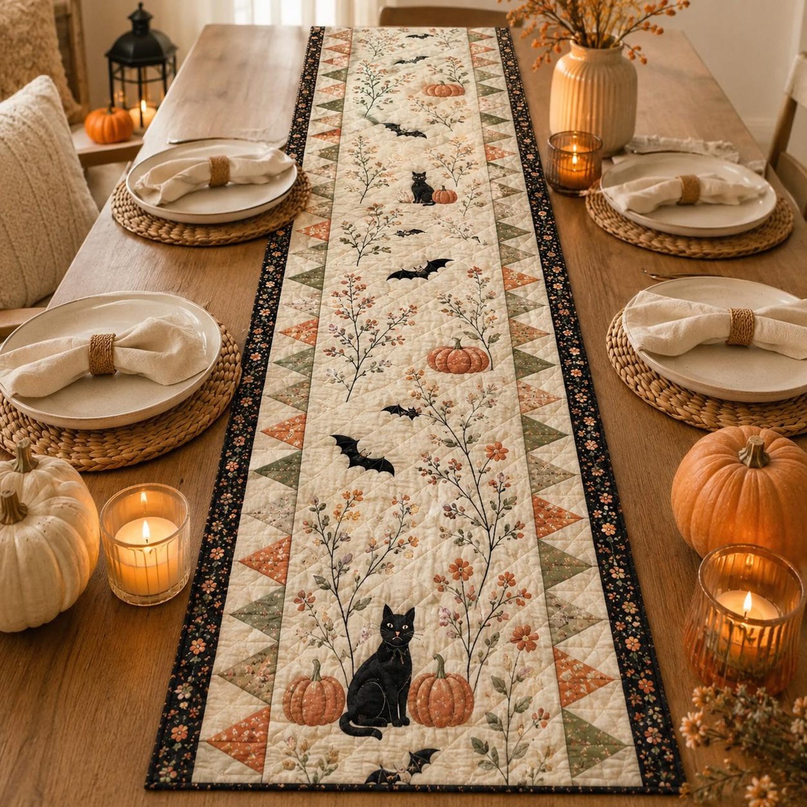 Halloween Quilted Table Runner Halloween Dining Table Decor Spooky Fall Home Decoration