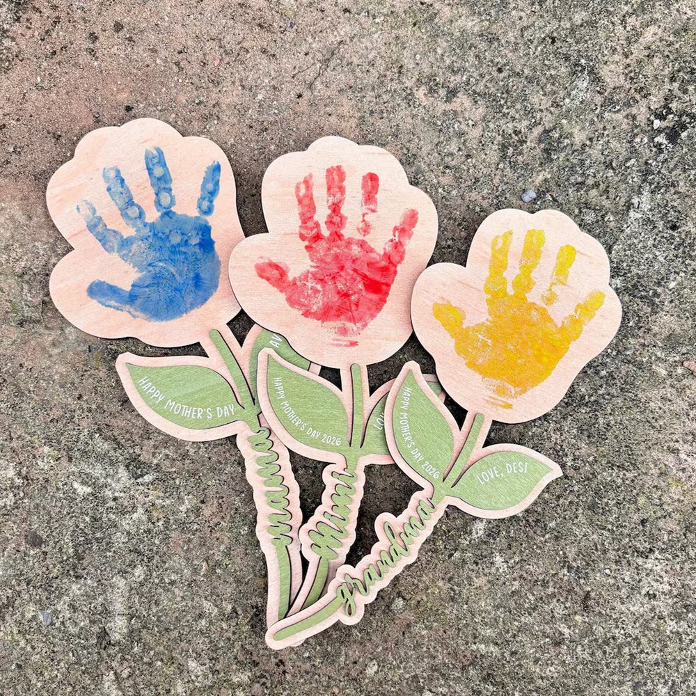 Custom DIY Flower Kids Handprint and Name Sign Gift for Mom or Grandma Mothers Day Gift