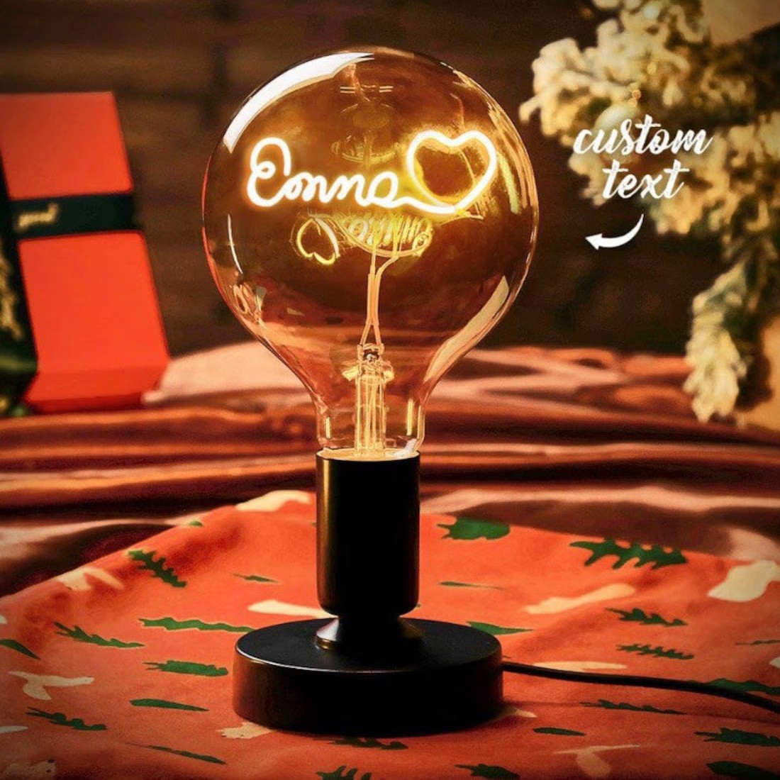Custom Name  Art Night Lamp Edison Bulb For Couple Christmas Gift