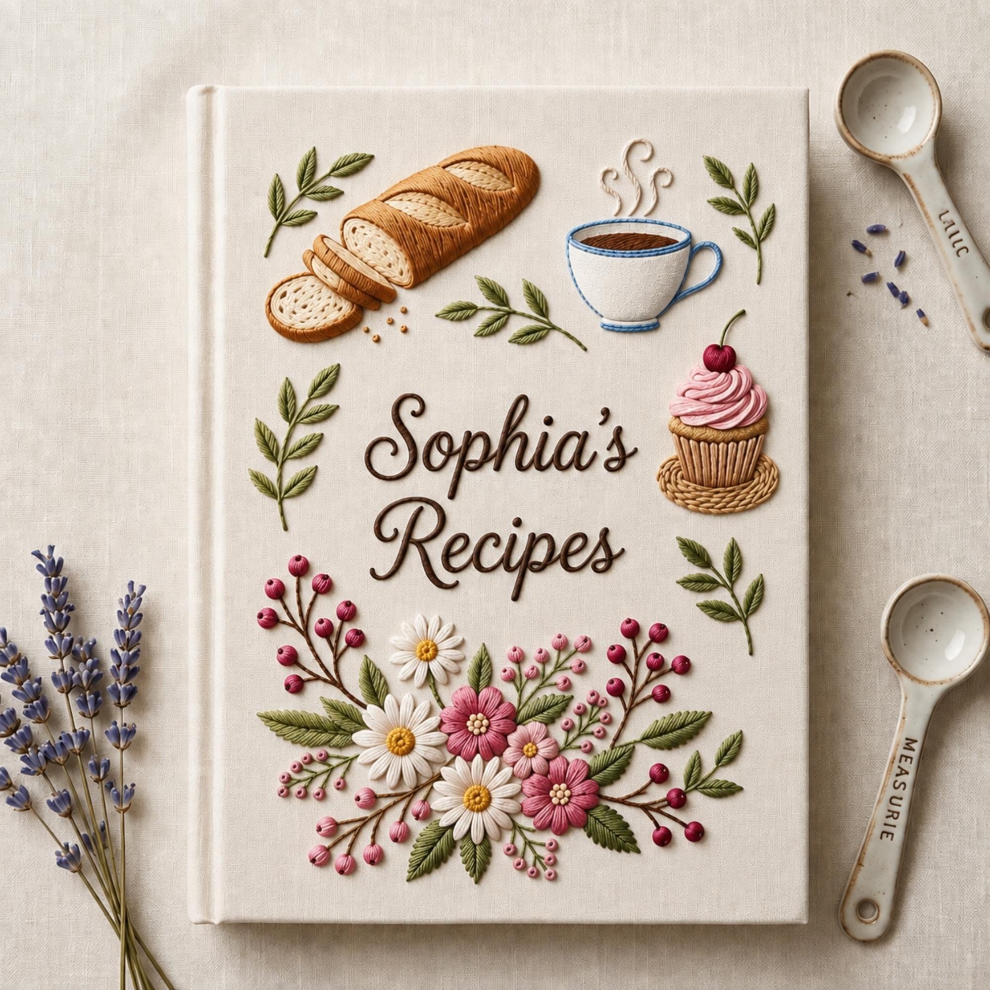 Personalized Embroidered Recipe Book Custom Family Recipe Journal Keepsake Cookbook Gift