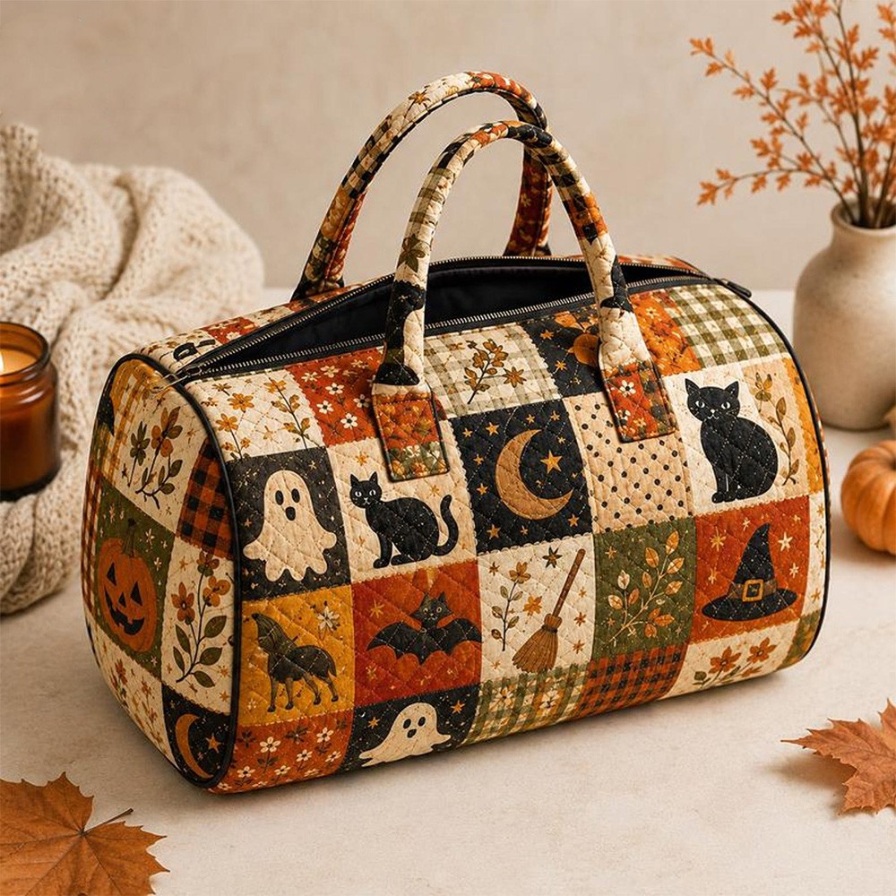 Halloween Quilted Weekender Bag Ghost Pumpkin Travel Duffel Bag Custom Name Spooky Cute Overnight Bag Halloween Gift Ideas