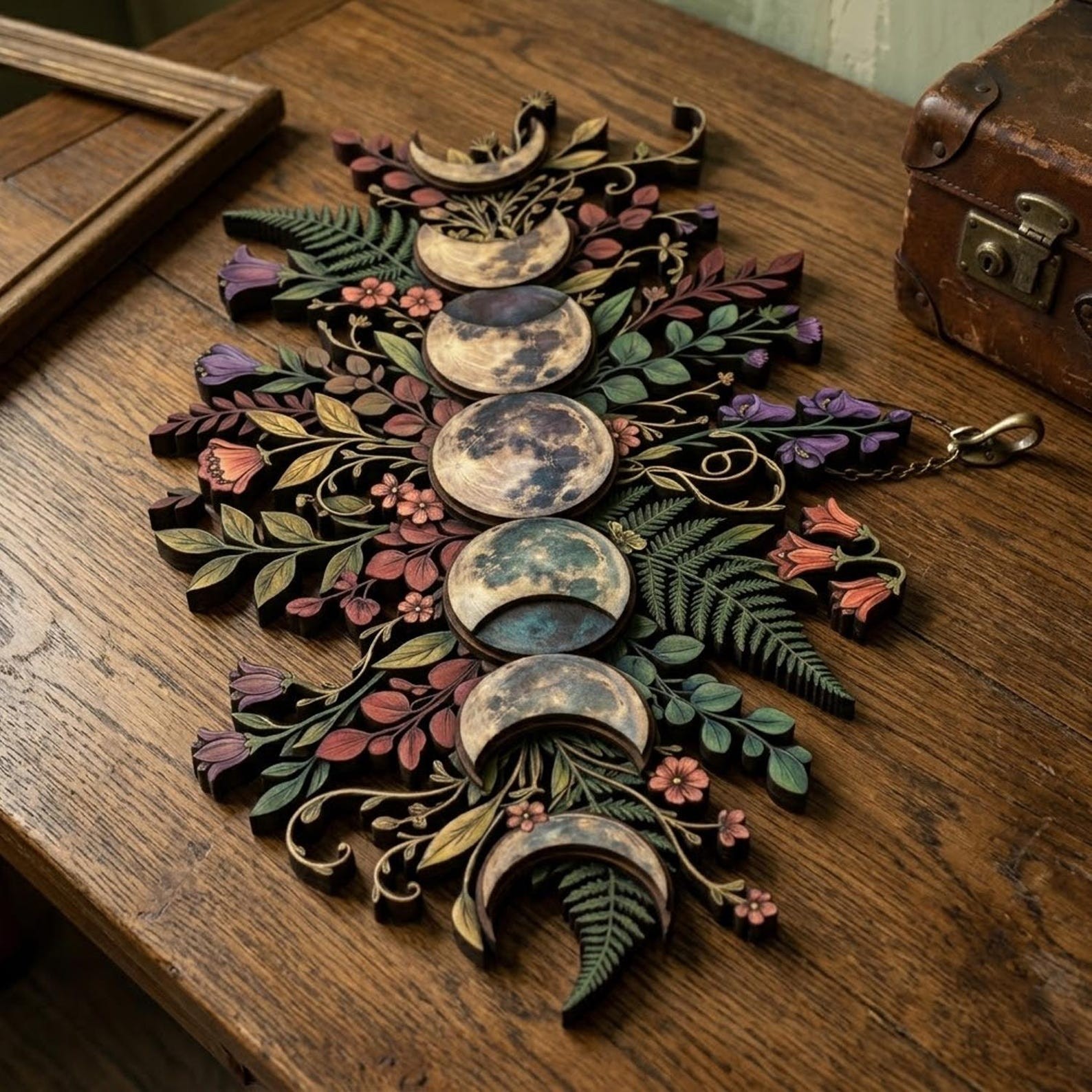 Floral Moon Phase Wooden Wall Art Celestial Moon Decor Christmas Gift