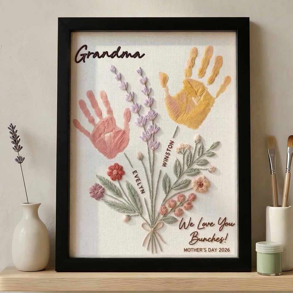 Personalized FLower Handprint Art Frame For Mom Grandma Mothers Day Gift