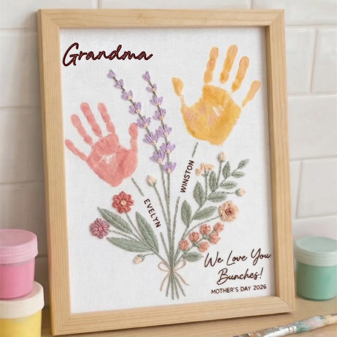 Personalized FLower Handprint Art Frame For Mom Grandma Mothers Day Gift