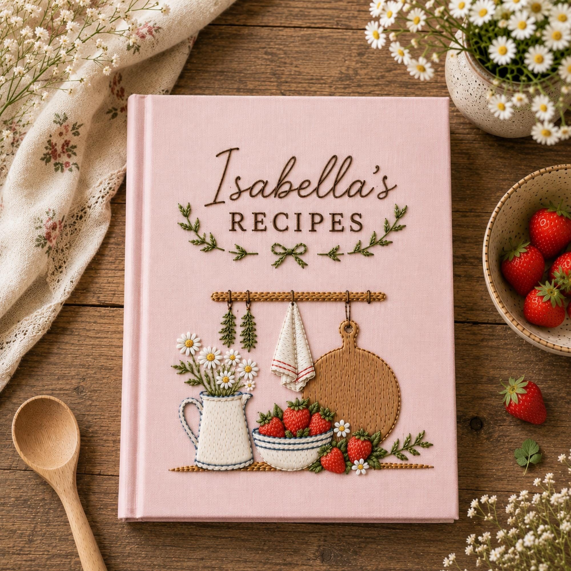 Personalized Embroidered Recipe Book Custom Family Recipe Journal Keepsake Cookbook Gift