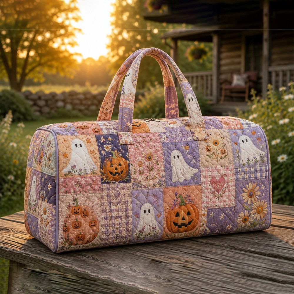 Halloween Quilted Weekender Bag Ghost Pumpkin Travel Duffel Bag Custom Name Spooky Cute Overnight Bag Halloween Gift Ideas