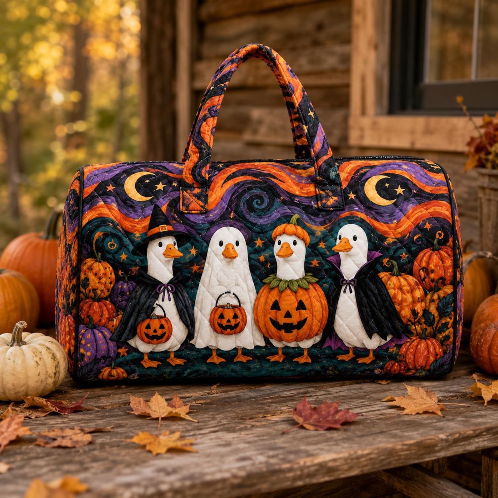 Halloween Quilted Weekender Bag Ghost Pumpkin Travel Duffel Bag Custom Name Spooky Cute Overnight Bag Halloween Gift Ideas