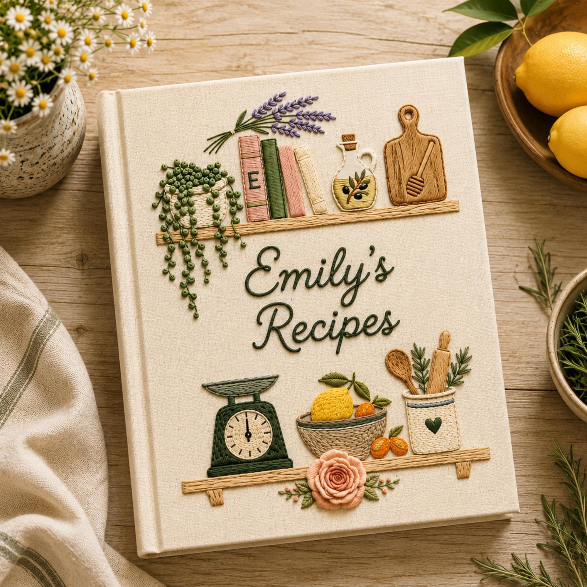 Personalized Embroidered Recipe Book Custom Family Recipe Journal Keepsake Cookbook Gift