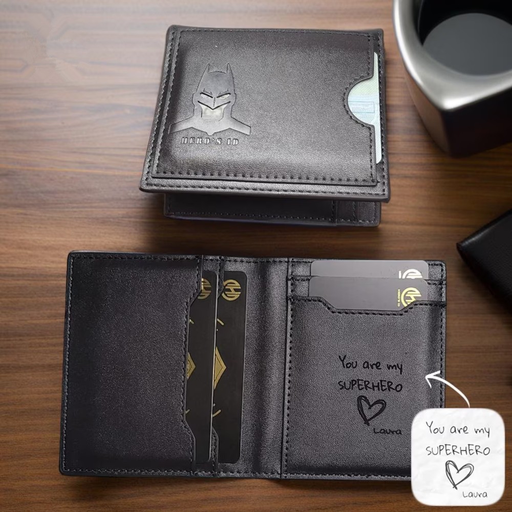 Personalized Bat ID Card Holder Leather Wallet Unique Gift For Dad Husband Father's Day Gift