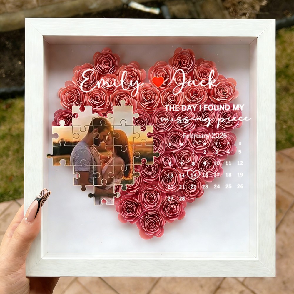 Custom Found My Missing Piece Photo Flower Shadow Box for Couple Valentine's Day Gift