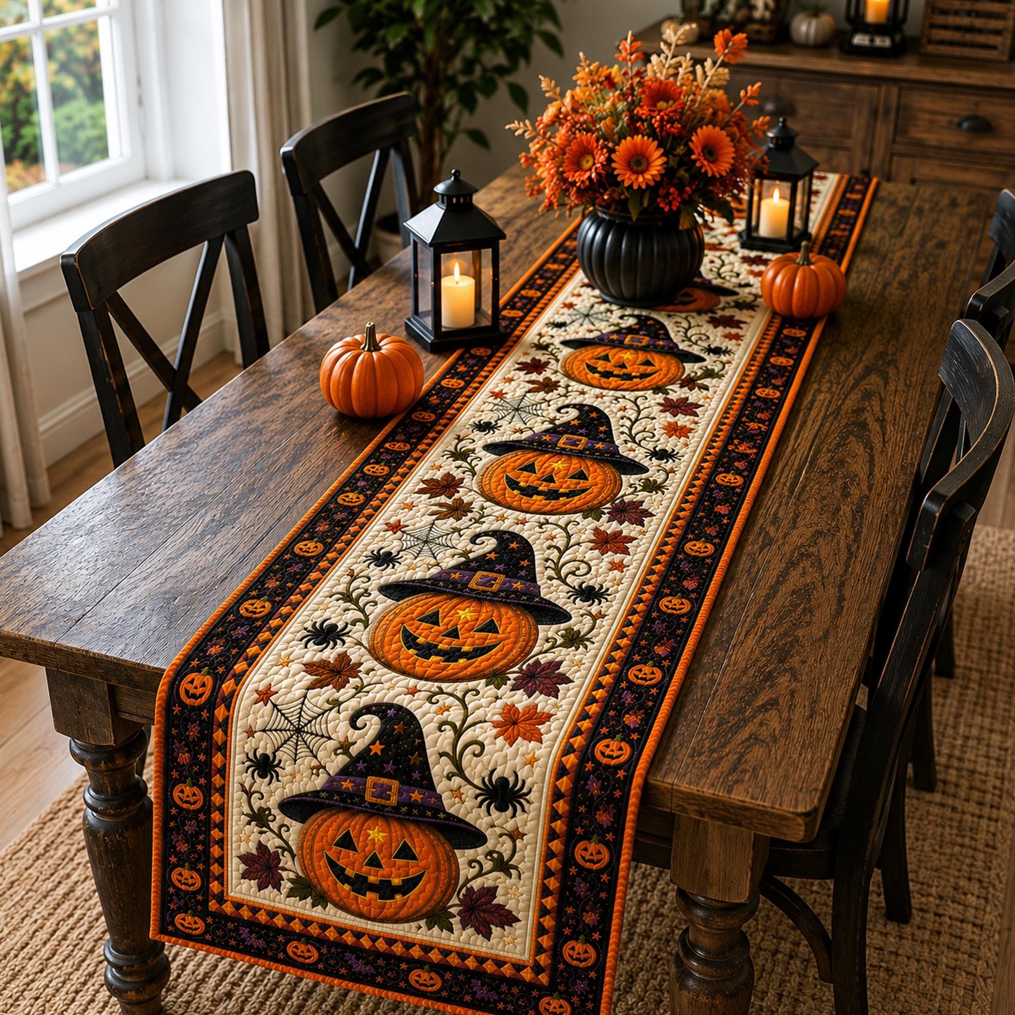 Halloween Quilted Table Runner Halloween Dining Table Decor Spooky Fall Home Decoration