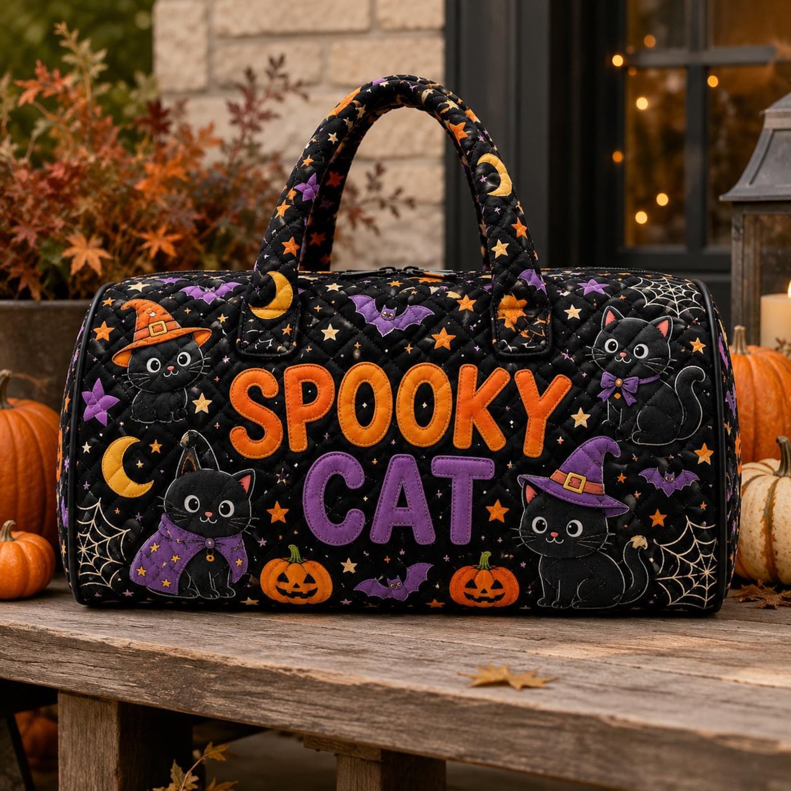 Halloween Quilted Weekender Bag Ghost Pumpkin Travel Duffel Bag Custom Name Spooky Cute Overnight Bag Halloween Gift Ideas