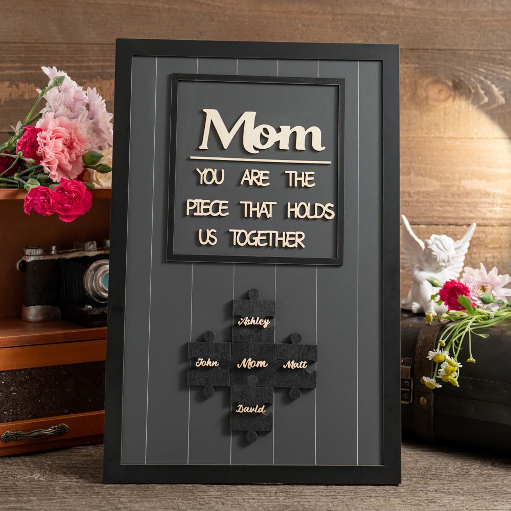 Custom Mom Puzzle Sign With Kids Name Puzzle For Mother's Day Gift Mom You Are The Piece That Holds us Together