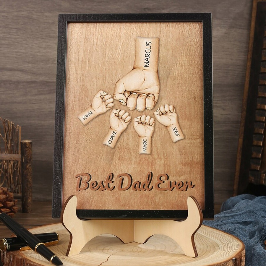 Personalized Fist Bump Wood Sign With Kids Name For Father's Day Gift