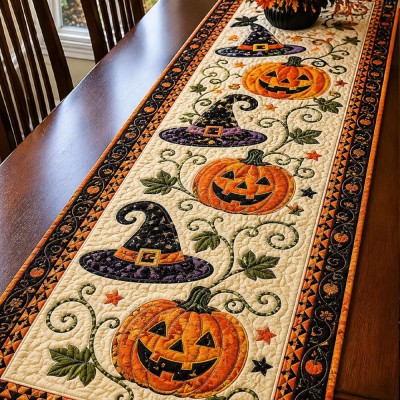 Halloween Quilted Table Runner Halloween Dining Table Decor Spooky Fall Home Decoration