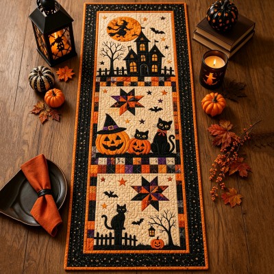 Halloween Quilted Table Runner Halloween Dining Table Decor Spooky Fall Home Decoration
