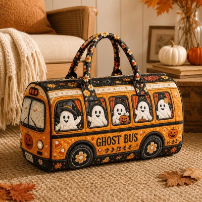 Halloween Quilted Weekender Bag Ghost Pumpkin Travel Duffel Bag Custom Name Spooky Cute Overnight Bag Halloween Gift Ideas