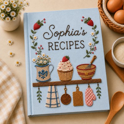 Personalized Embroidered Recipe Book Custom Family Recipe Journal Keepsake Cookbook Gift