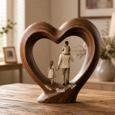 Personalized Dad And Kids Wooden Heart Block Dad Gift for Father's Day