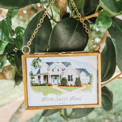 Custom Hand Painted Watercolor House Portrait Christmas Ornament