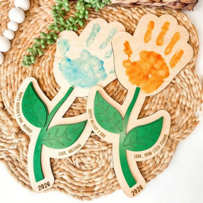 Custom DIY Flower Kids Handprint Sign Gift for Mom or Grandma Mothers Day Gift