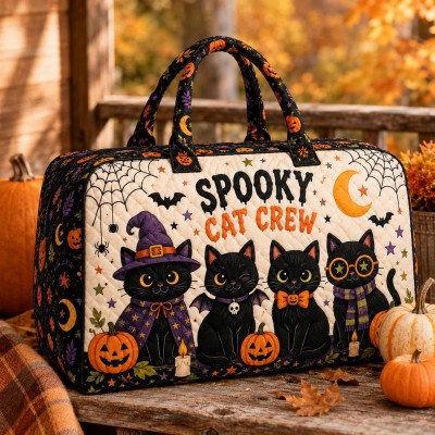 Halloween Quilted Weekender Bag Ghost Pumpkin Travel Duffel Bag Custom Name Spooky Cute Overnight Bag Halloween Gift Ideas
