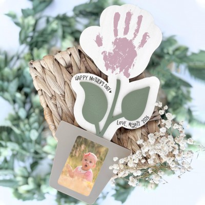 Custom DIY Flower Kids Handprint Sign Gift for Mom or Grandma First Mothers Day Gift