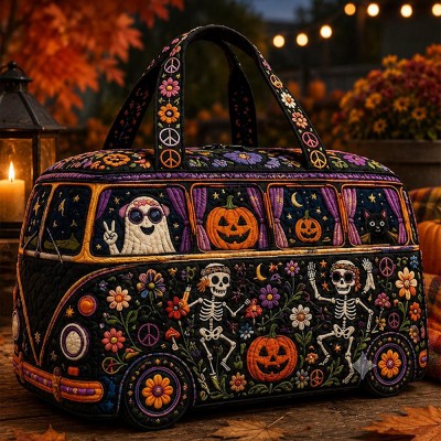 Halloween Quilted Weekender Bag Ghost Pumpkin Travel Duffel Bag Custom Name Spooky Cute Overnight Bag Halloween Gift Ideas