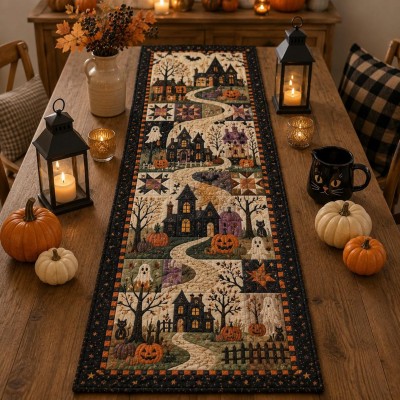 Halloween Quilted Table Runner Halloween Dining Table Decor Spooky Fall Home Decoration