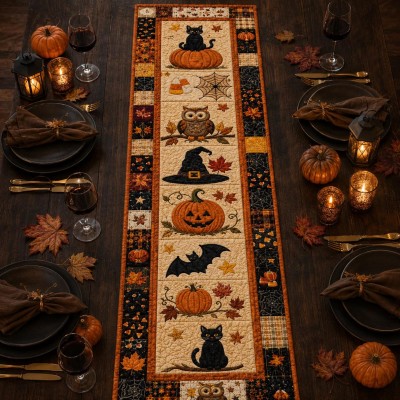 Halloween Quilted Table Runner Halloween Dining Table Decor Spooky Fall Home Decoration