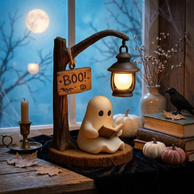 Halloween Ghost Reading Night Light Book Lover Gift