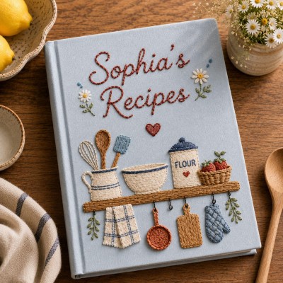 Personalized Embroidered Recipe Book Custom Family Recipe Journal Keepsake Cookbook Gift