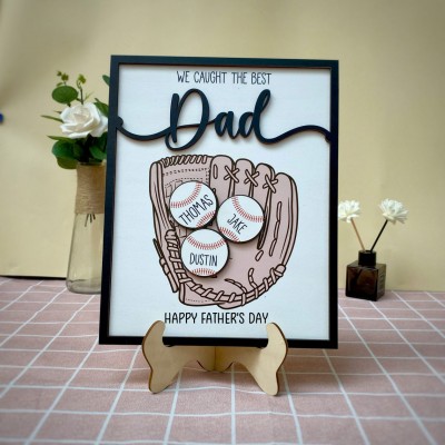 Personalized Baseball Dad Sports Wood Sign With Kids Name For Father's Day Gift