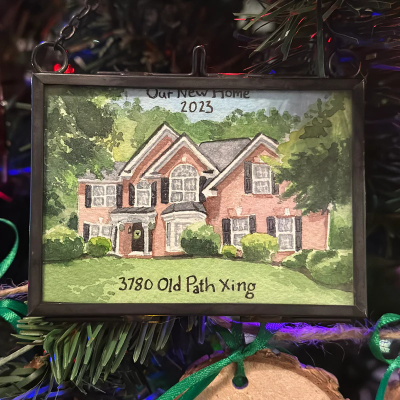 Custom Hand Painted Watercolor House Portrait Christmas Ornament