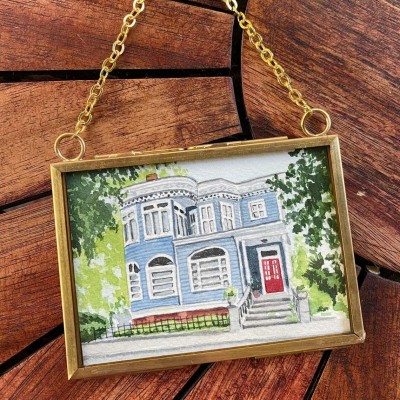 Custom Hand Painted Watercolor House Portrait Christmas Ornament