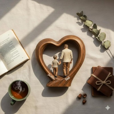 Personalized Dad And Kids Wooden Heart Block Dad Gift for Father's Day