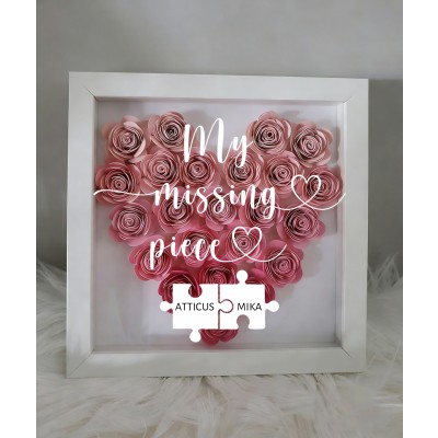 Custom My Missing Piece Flower Shadow Box for Couple Valentine's Day Gift