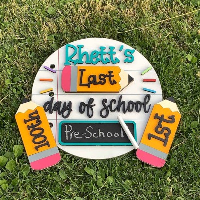 Personalized First/100th/Last Day of School Sign Photo Prop Interchangeable Back to School Sign For Kids Gift