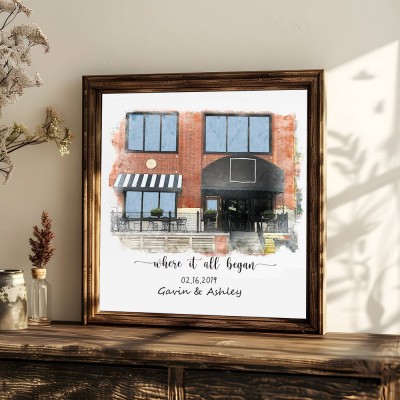 Custom House Portrait Wooden Sign Where It All Began Valentine's Day Anniversary Gift