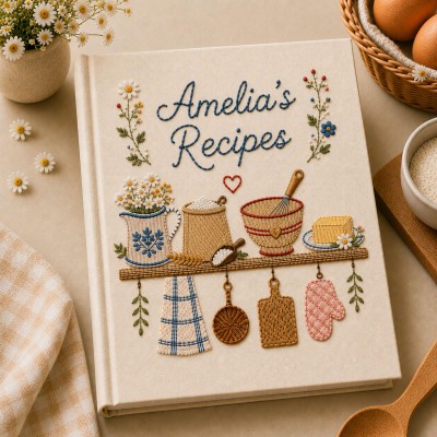 Personalized Embroidered Recipe Book Custom Family Recipe Journal Keepsake Cookbook Gift