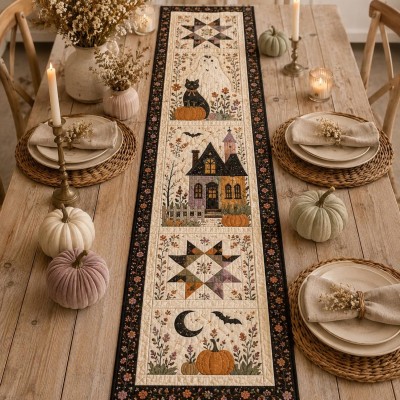 Halloween Quilted Table Runner Halloween Dining Table Decor Spooky Fall Home Decoration